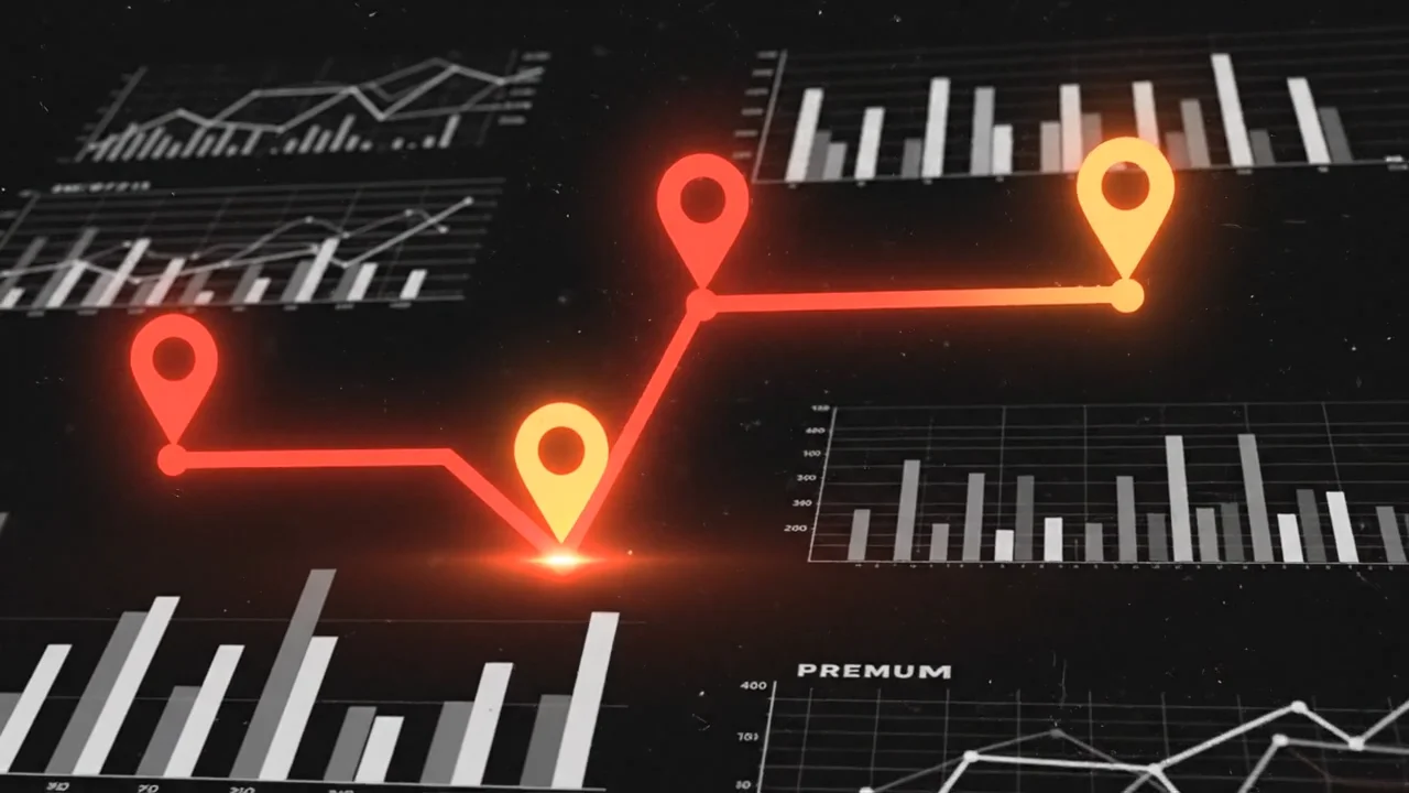 A roadmap forming across four glowing waypoints over background charts