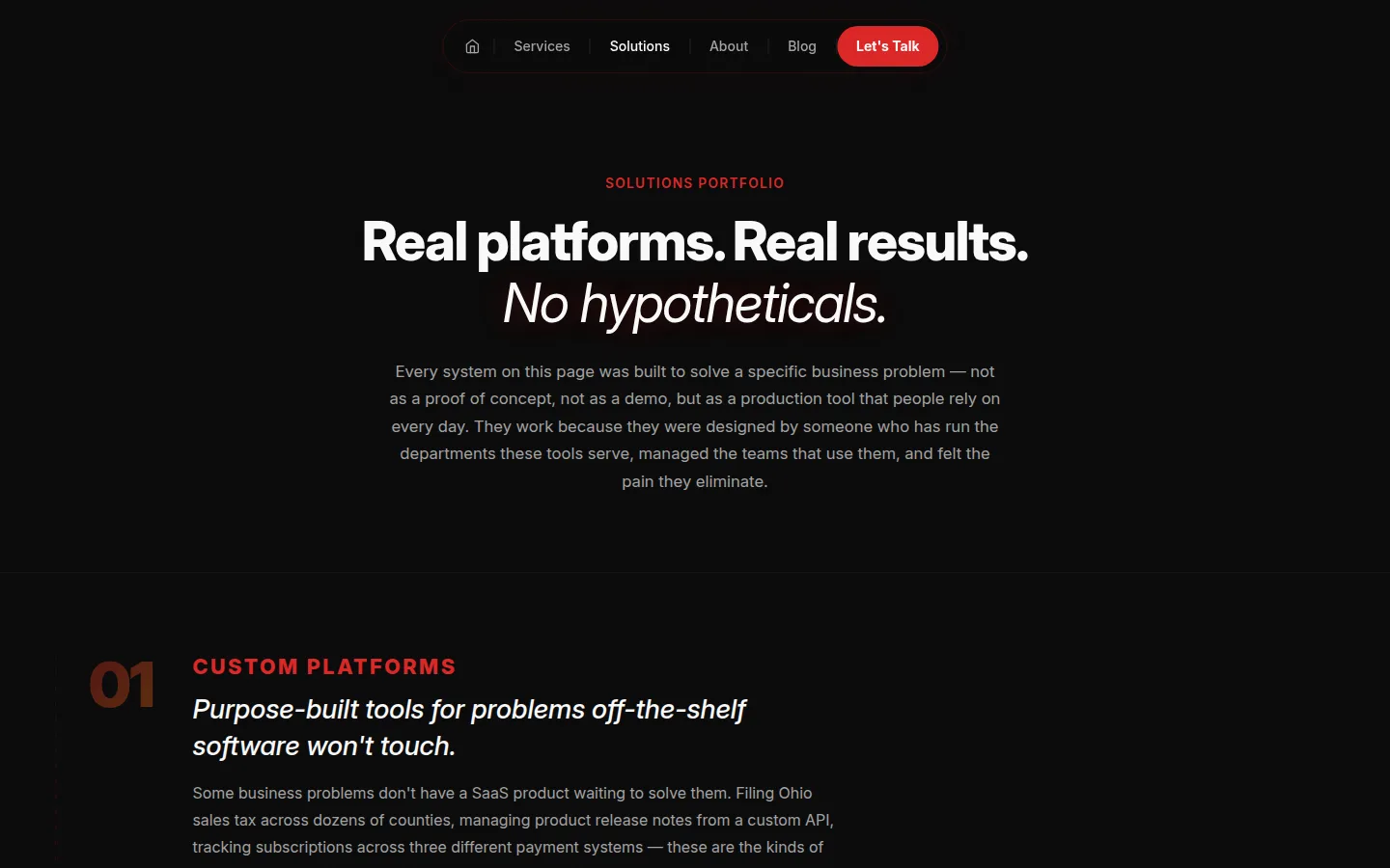 Solutions Portfolio Page