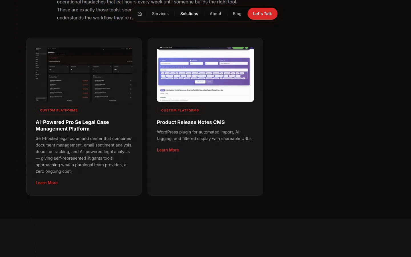 Solutions Portfolio Page