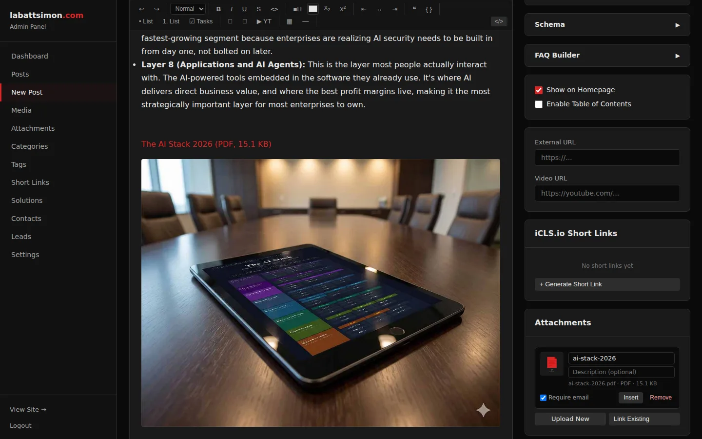 Post Editor Sidebar — SEO & Options