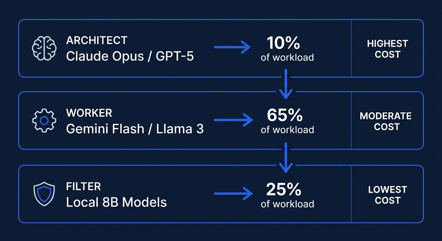 Three-tier model strategy - Architect, Worker, and Filter models with cost optimization