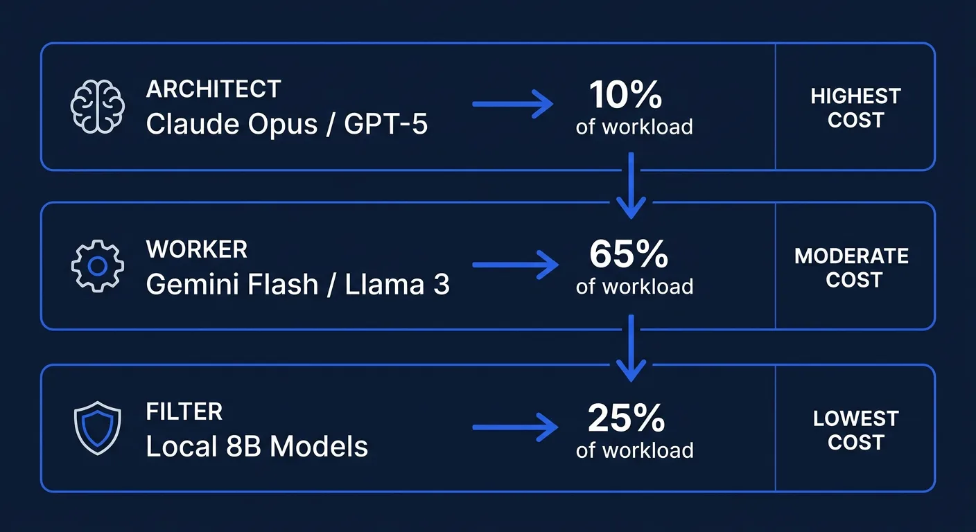 Three-tier model strategy - Architect, Worker, and Filter models with cost optimization