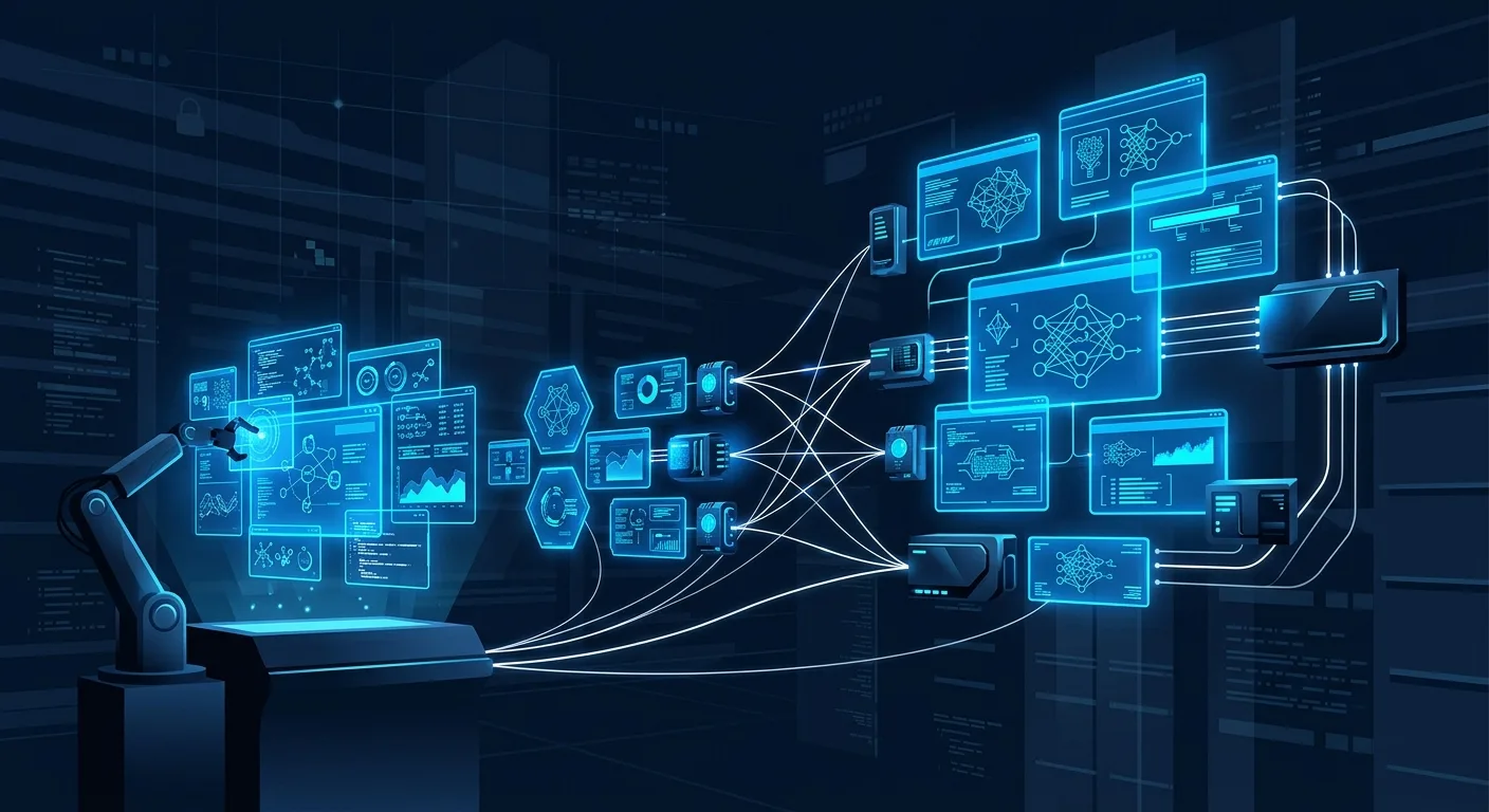 Multiple autonomous AI systems working in parallel on holographic displays