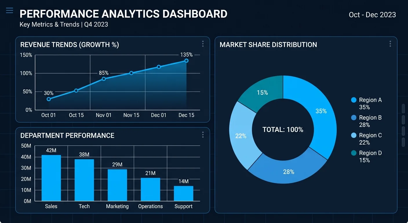 KPI visualization showing various chart types for business analytics