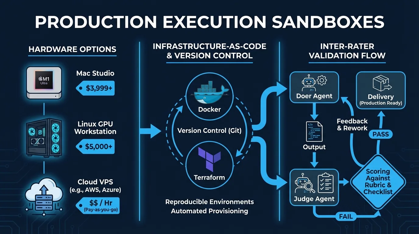 Production Execution Sandboxes - Hardware options, Infrastructure-as-Code, and Inter-Rater Validation