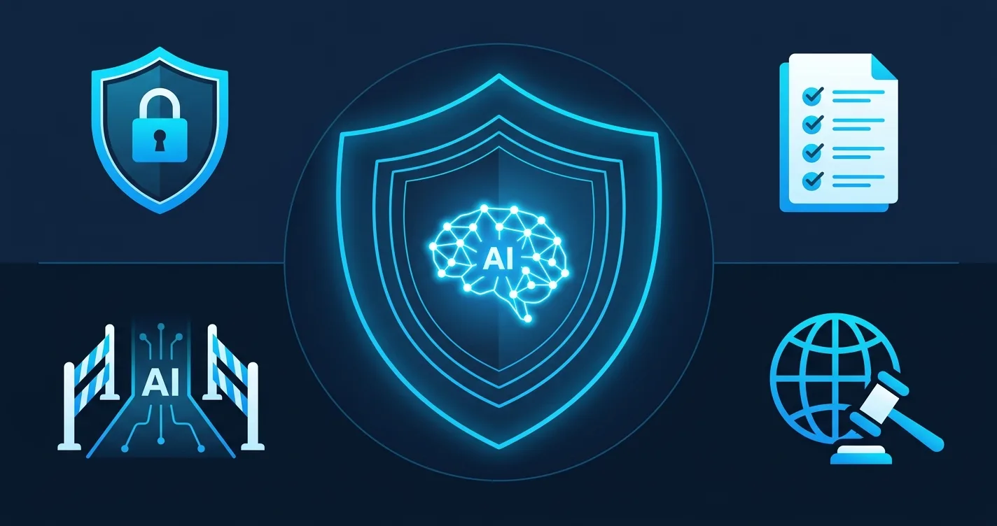 AI safety and governance tools protecting enterprise AI deployments with guardrails, compliance monitoring, and regulatory frameworks