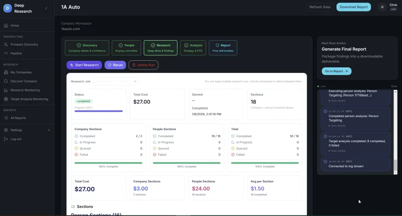 Deep Research Sales Intelligence Platform